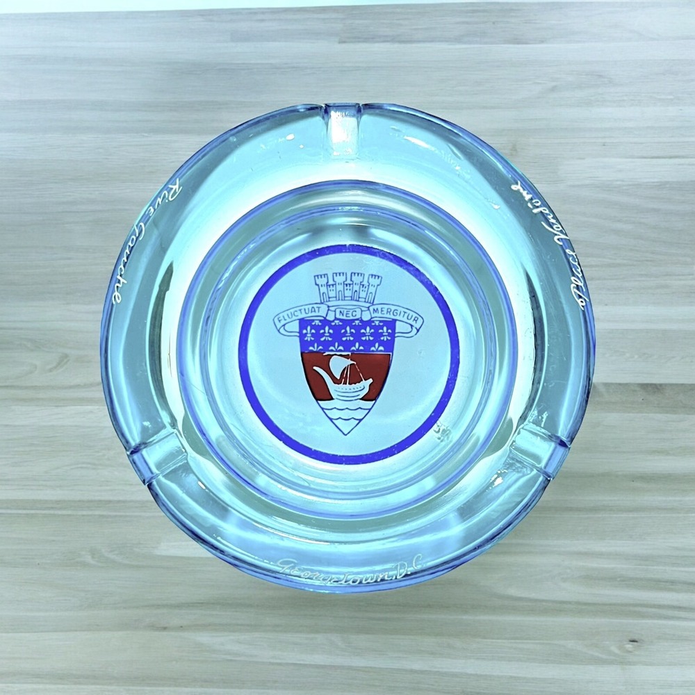Vintage Blue Glass Advertising Ashtray RIVE GAUCHE GEORGETOWN DC PLACE VENDOME